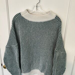 SHEIN Green and White Striped Turtleneck Sweater